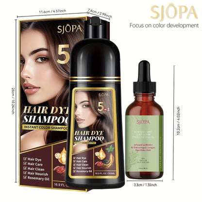 Hair Coloring Shampoo with Rosemary Hair Oil Gift Set — 5-in-1 Color & Care Formula, Moisturizing Glycerin, Gentle Non-Irritating, 16.91 oz Shampoo + Rosemary Oil, 12 Shades Available