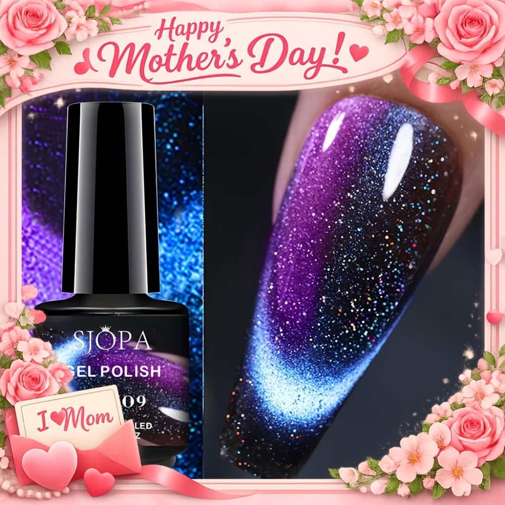 9D Cat Eye Gel Nail Polish - Holographic Rainbow Glitter Nail Polish Blue and Purple, Removable LED Gel Nail Polish for DIY Salon and Home Use, 0.34oz, Paraben Free, Easy to Apply, High Quality Finish, the Perfect Valentine's Day Gift