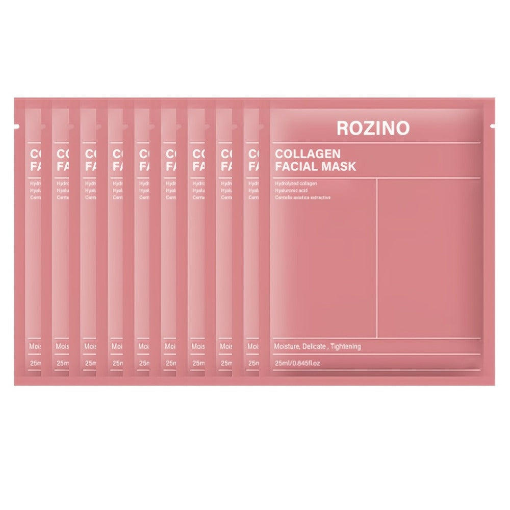 ROZINO 10-Pcs Bio-Collagen Mask Set - Intense Hydration for Dewy, Smooth & Glowing Skin! Alcohol-Free & Gently Lemon Scented, The Perfect Hypoallergenic Care & Holiday Glow for All Skin Types!(25Ml/ 0.845Fl.Oz)*10pcs