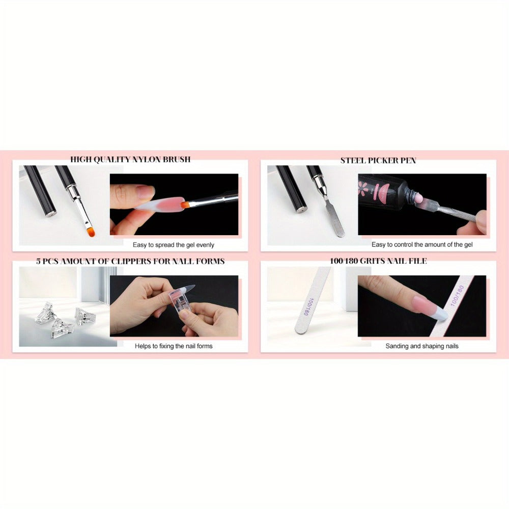EBANKU Dual Form Kit, 192pcs Poly Gel Forms For French Nails, 96pcs Reusable Pads, 5pcs Clips, Brush Pen, Files Buffer, Extension Kit For Beginner