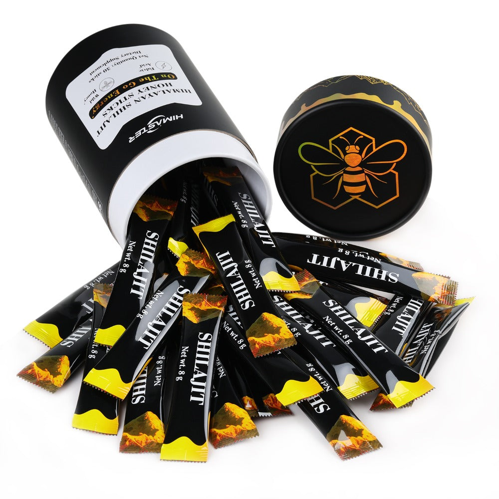 Himaster Shila Honey Sticks, 30 Sticks 1 Bottle Easy to Consume, Shila for Support, Vitality, 85+ Trace Minerals, 75%+ Fulvic Acid for Men & Women Himalayan Shila Sticks with Honey & Saffron