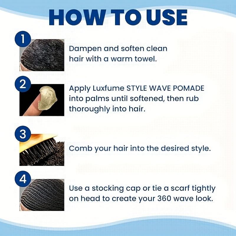 Luxfume Wave Pomade- 3.18oz, Strong Hold And Edge Control, Non-greasy, Easy to Wash Out, Suitable for All Hair Types, Enriched with Natural Botanical Extracts Styling Cream-wave Pommade Pour Hommes