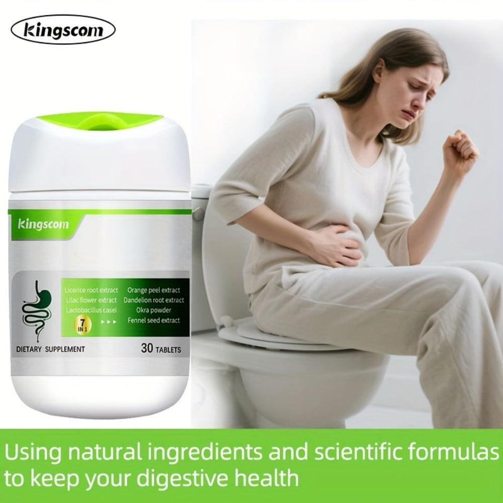 1/2/3 Bottles, [High Fiber Program] KINGSCOM Gut Supplement Advanced Herbal Formula with Licorice Root & Dandelion Root 60 Tablets | 30-Day Supply