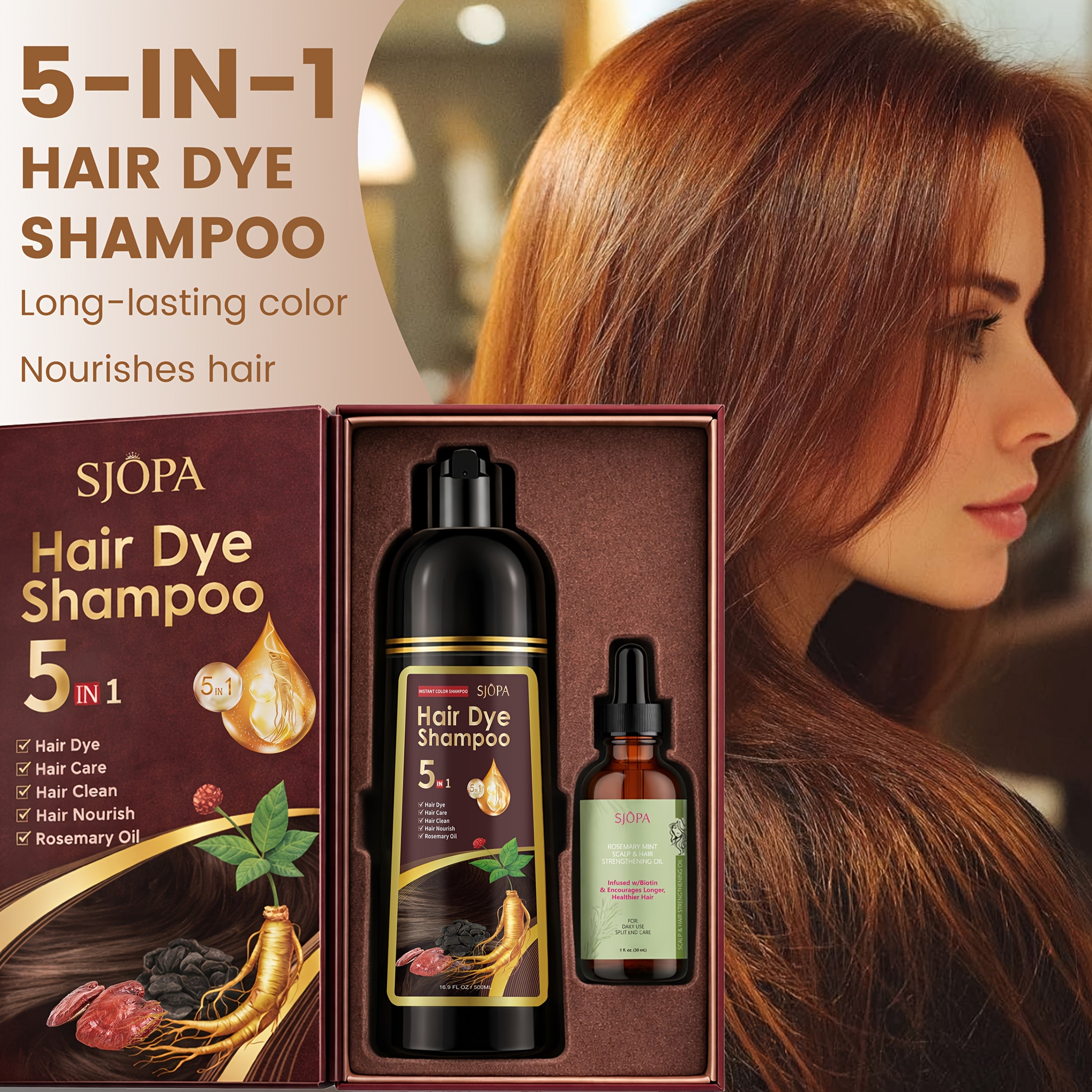 SJOPA 5-In-1 Color-Dyeing Shampoo, Instant Color-Dyeing Conditioner, 16.9 Oz. Safe And Natural Color-Dyeing Shampoo Serum, No Pungent Smell, Unisex, Best Valentine'S Day Gifts