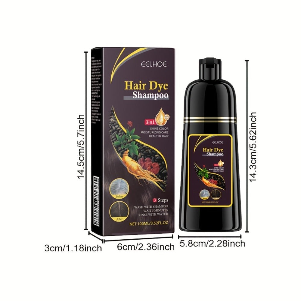 Natural Hair Dye Shampoo 3-in-1 Set 6pcs — Black & Brown Color Shampoo Conditioner & Cooling Formula, Unisex Long Hair Dye Shampoo Gift