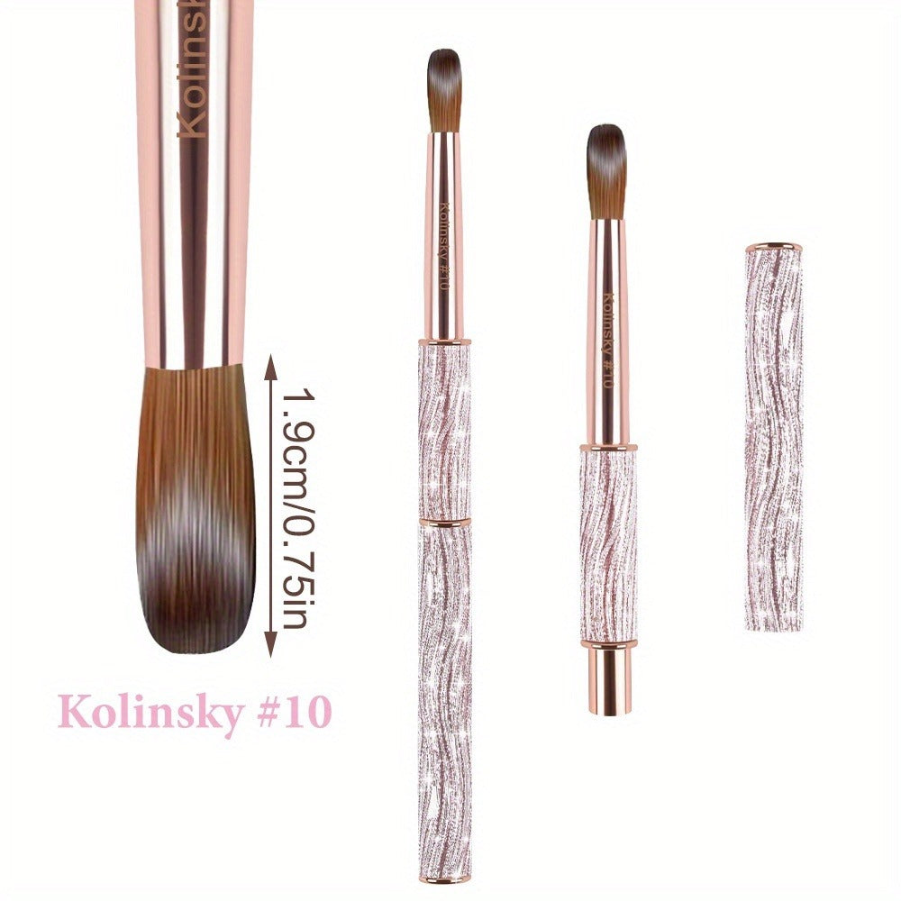 Size #8-#12 Kolinsky Acrylic Nail Brush Sparkling Pink Metal Handle Nail Art Brushes for Acrylic Application Professional Nail Extension Manicure Tool