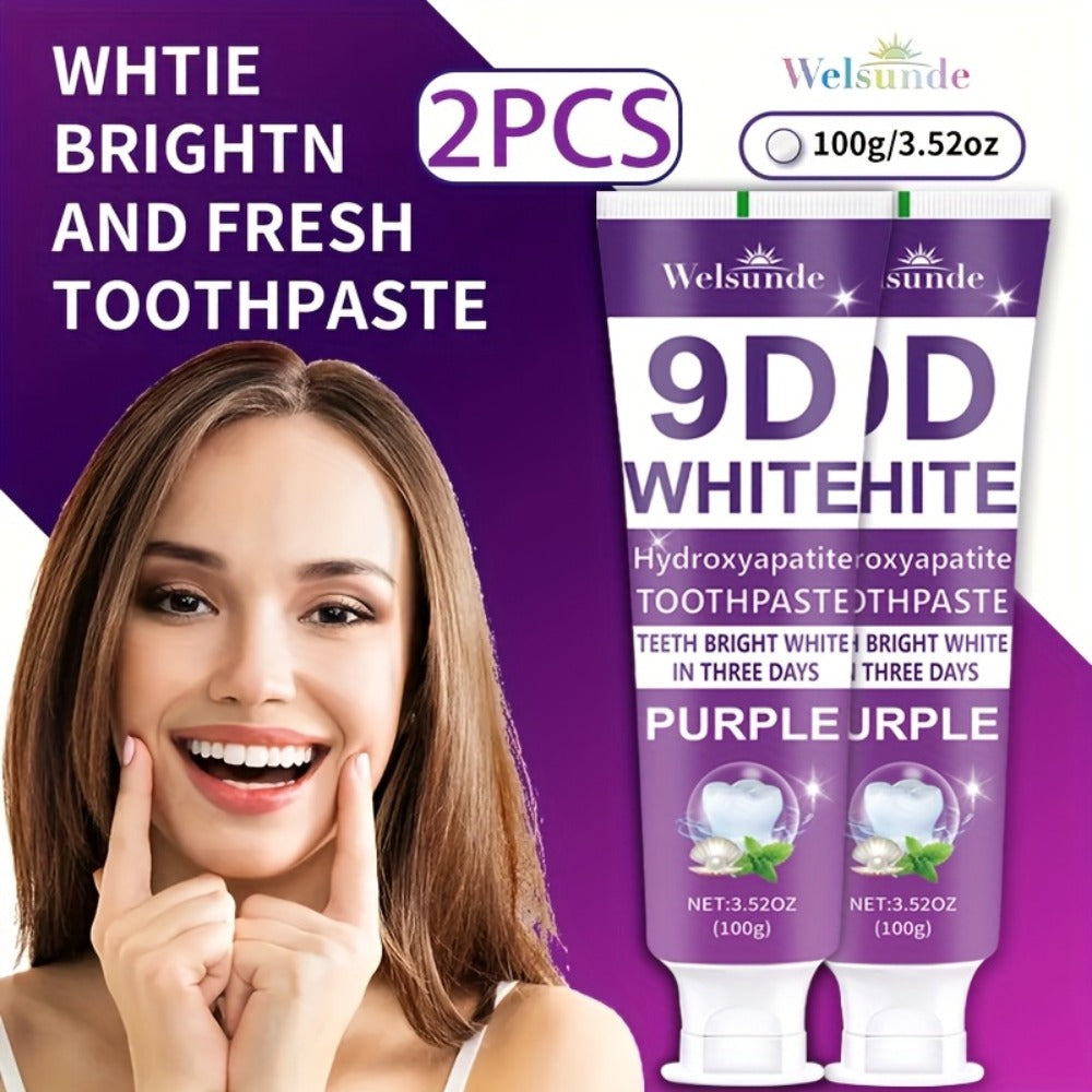 2pcs 9D Purple Hydroxyapatite Toothpaste for Deep Cleaning And Brighter Smile, European Formula with Minty Fresh Breath, Gentle on Gums, Travel-Size, Ideal Oral Hygiene Gift for Women And Men, Suitable for Everyday, Gum Care, Compact Packaging