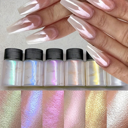 Aurora Nail Powder 12 Colors Chrome - Pearl Glitter Neon Dust for Chrome Nail Art Dipping Powder Decoration & Nail Charms - Holographic Iridescent Nail Pigment Set