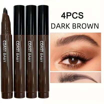 Eyebrow Pencil Set 4 Pack Multi-Fork Tip Waterproof Hair Stroke Brow Pen - Smudge-Proof Long-Lasting Microblading Effect Hairline Filler for Sparse Brows Beginner-Friendly 4 Colors