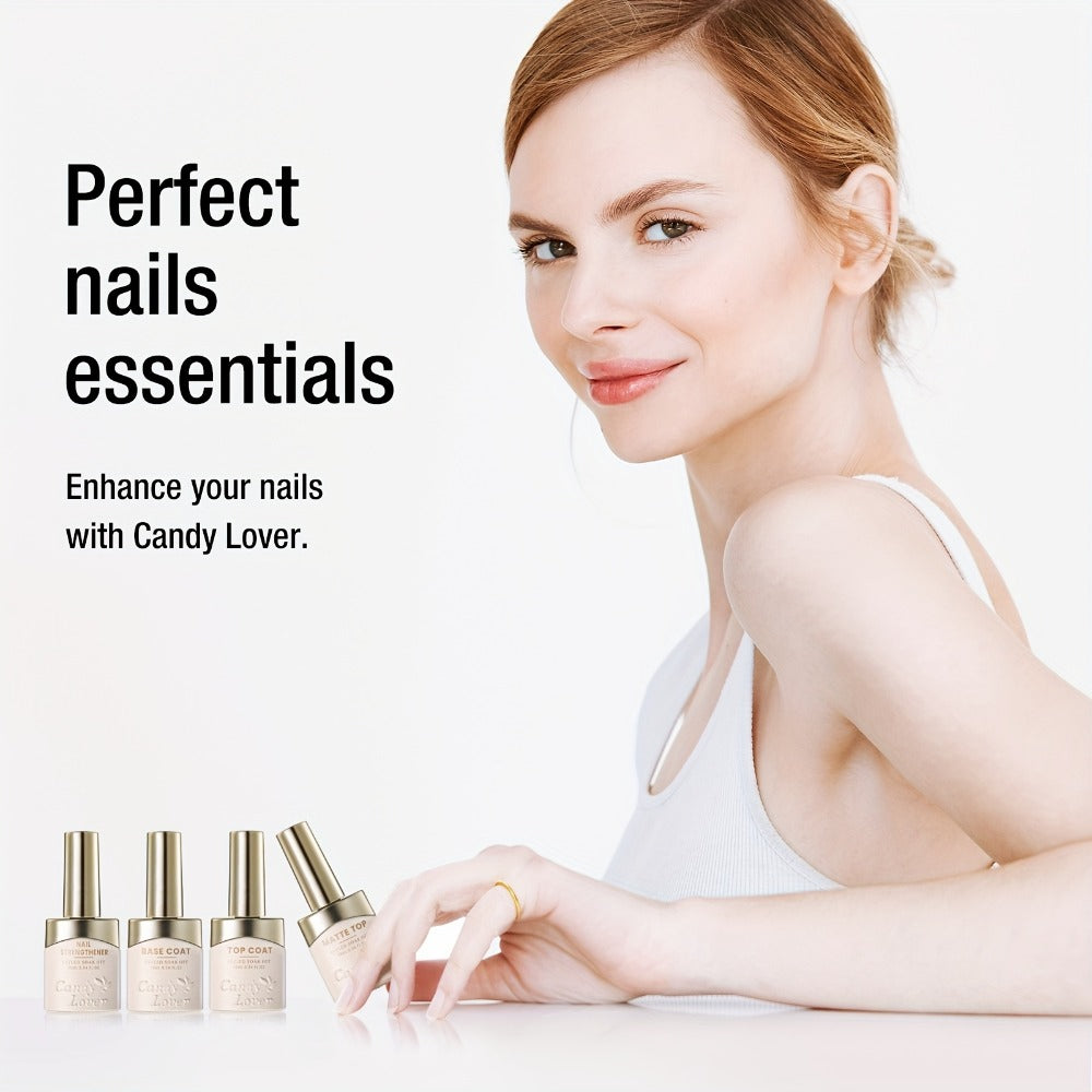 Candy Lover Gel Nail Polish Top And Base Coat, 4pcs Glossy Top Coat Base Coat Matte Top Coat & Nail Strengthener Kit, UV Soak Off Gel Base And Top Coat Nail Polish Nail Strengthener Gel Nail Kit