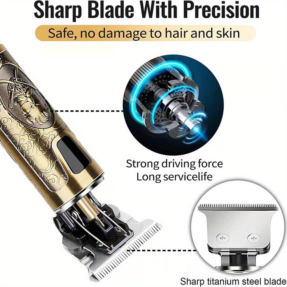 Hair Clipper for Men, Beard Trimmer, Electric Cordless Hair Clipper with LCD Screen, Precise T-Blade Trimmer USB Rechargeable Grooming Kit