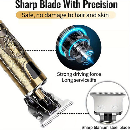 Hair Clipper for Men – Cordless Electric Beard Trimmer with LCD Screen & Precise T-Blade, USB Rechargeable Hair Cutting Kit for Grooming, Fade & Body Hair Trimming at Home or Barber