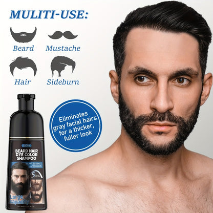 Black Beard Dye for Men 3-in-1 Hair & Beard Color - Fast Blackening in 10-15 Minutes, Nourishing & Skin-Safe Formula, Natural Look, Extra Large 500ml