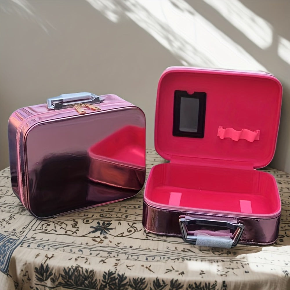 1pc Luxury Hard Shell Makeup Travel Case - Large Capacity Flat-Lay Organizer - Portable Glitter Storage Box for Women, Fits Inside Suitcase, Flash, Storage Bag