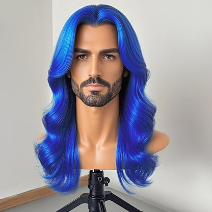 Curly Wig for Men Synthetic Loose Curly Middle Part Wig 26 Inch Natural Look Lightweight Breathable Heat Resistant Fiber Multiple Colors Daily Wear Cosplay