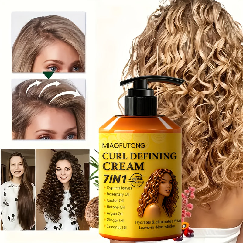 [New Arrival]9.47oz Curl Cream with 7-in-1 Hair Oil - Infused with Biota Essence, Rosemary Oil, Castor Oil, Babassu Oil, Argan Oil, Ginger Oil & Coconut Oil. Deep Moisture, Radiant Shine, Long-Lasting Voluminous Style. Perfect for Waves