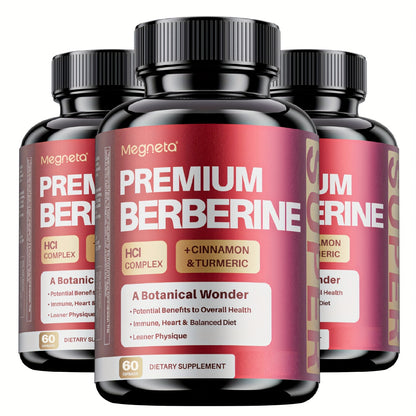 Berberine with Ceylon Cinnamon, Turmeric & Black Pepper – Premium Blood Sugar Support, Vascular Health & Digestive Wellness Capsules | 60 Capsules 1 Month Supply | 1, 2 or 3 Bottle Pack