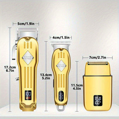 Grooming Combo Set for Men Hair Clipper Foil Shaver Detail Trimmer Adjustable Blades USB Rechargeable LCD Display Complete Accessories Home Barbershop Kit