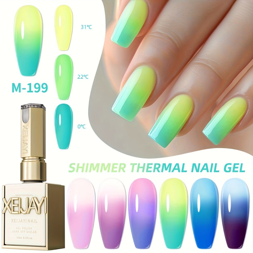 XEIJAYI Frame Bottle Temperature-Responsive Gel 6pcs-- Spring And Summer New Nail Art Series 6pcs Set, Glittery Heat Gel Nail Gel with Color-Changing Nails Salon Design Colorful Shiny Glossy Fashion LED Nail Art for DIY Manicure
