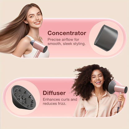 Travel Hair Dryer 1875W Ionic Foldable — Diffuser & Concentrator Nozzle Included, 3 Heat Settings, 2 Speed Levels, Fast Drying Compact Hair Dryer for All Hair Types