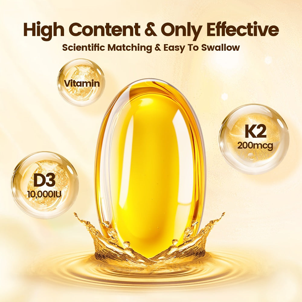 [2-In-1 Vitamin D & K] Vitamin D3 And K2 Coconut Oil Softgels, 2-In-1 Vitamin D And K, Premium Formula, Creates A Safe Environment, 300 Softgels, Easy To Swallow