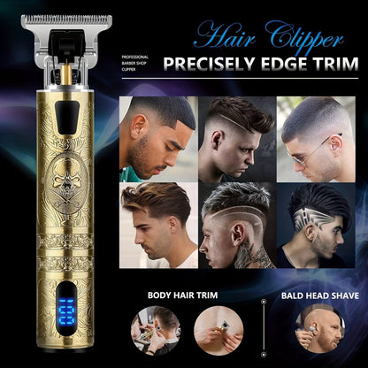 Hair Clipper for Men – Cordless Electric Beard Trimmer with LCD Screen & Precise T-Blade, USB Rechargeable Hair Cutting Kit for Grooming, Fade & Body Hair Trimming at Home or Barber