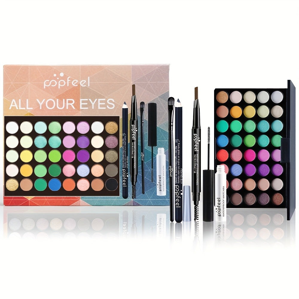 Eyeshadow Palette 40 Color Makeup Set with Mascara Eyeliner Eyebrow Pencil Eye Shadow Brush - Complete Beginner Eye Makeup Kit Gift for Women