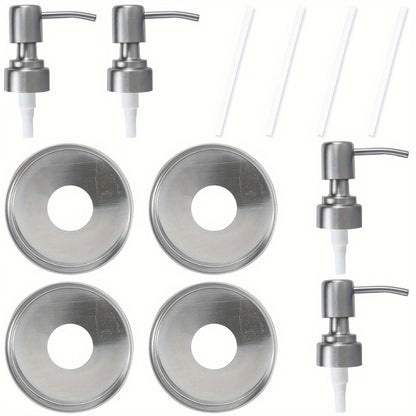 Mason Jar Soap Dispenser Lid with Pump – 4 Pack 304 Stainless Steel Pump Lids for Regular Mouth Mason Jars, Leakproof Soap Dispenser Pump Replacement with 3.9" Tube & Gasket for Kitchen Bathroom