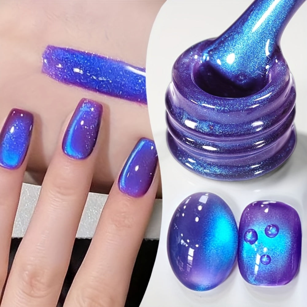 BORN PRETTY 0.34oz Blueberry Glitter Cat Magnetic Gel Nail Polish Glass Beaded Purple Blue Sparkling Semi-Permanent Gel Varnish