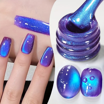 Cat Magnetic Gel Nail Polish 10ml - Blueberry Glitter Purple Blue Glass Bead Sparkling Effect, UV LED Semi-Permanent Gel Varnish with Magnetic Stick Included