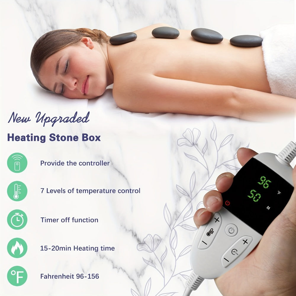 Hot Stones Massage Set With Temperature Adjustment-20pcs Hot Stones With Heater Kit, Professional Massage Tool For Spa-LSuitable For Neck, Back, Stomach, Leg And Body Massage