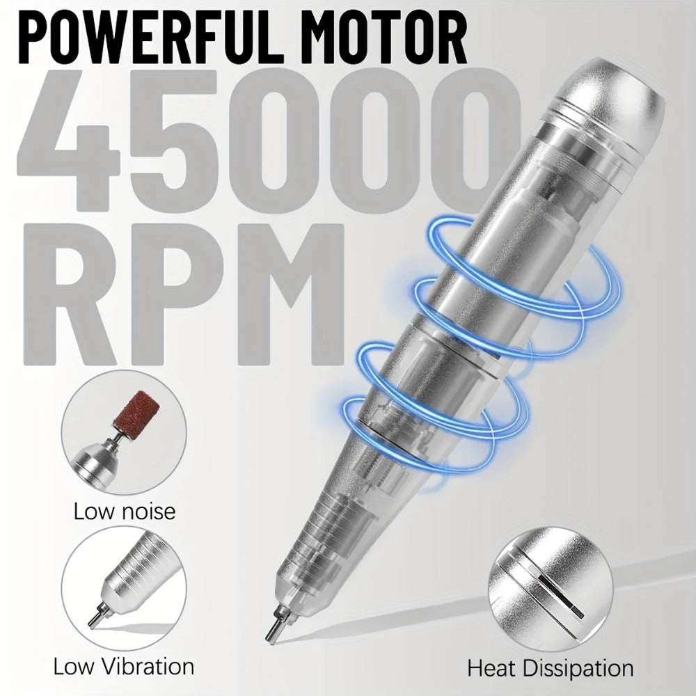 45000RPM Electric Nail Drill Machine with LCD Display Low Noise Rechargeable Manicure Machine for Polishing Gel Nail Polish