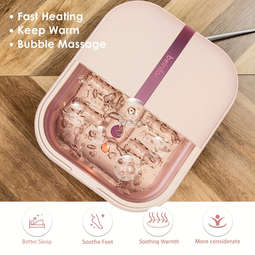 Collapsible Foot Bath Spa With Heat And Massage Rollers, Foldable Foot Soak Tub With Bubbles Jets And LED Light, Pedicure Foot Spa Massager With Foot Scrubber For Home Use. Best Mothers Day Gifts