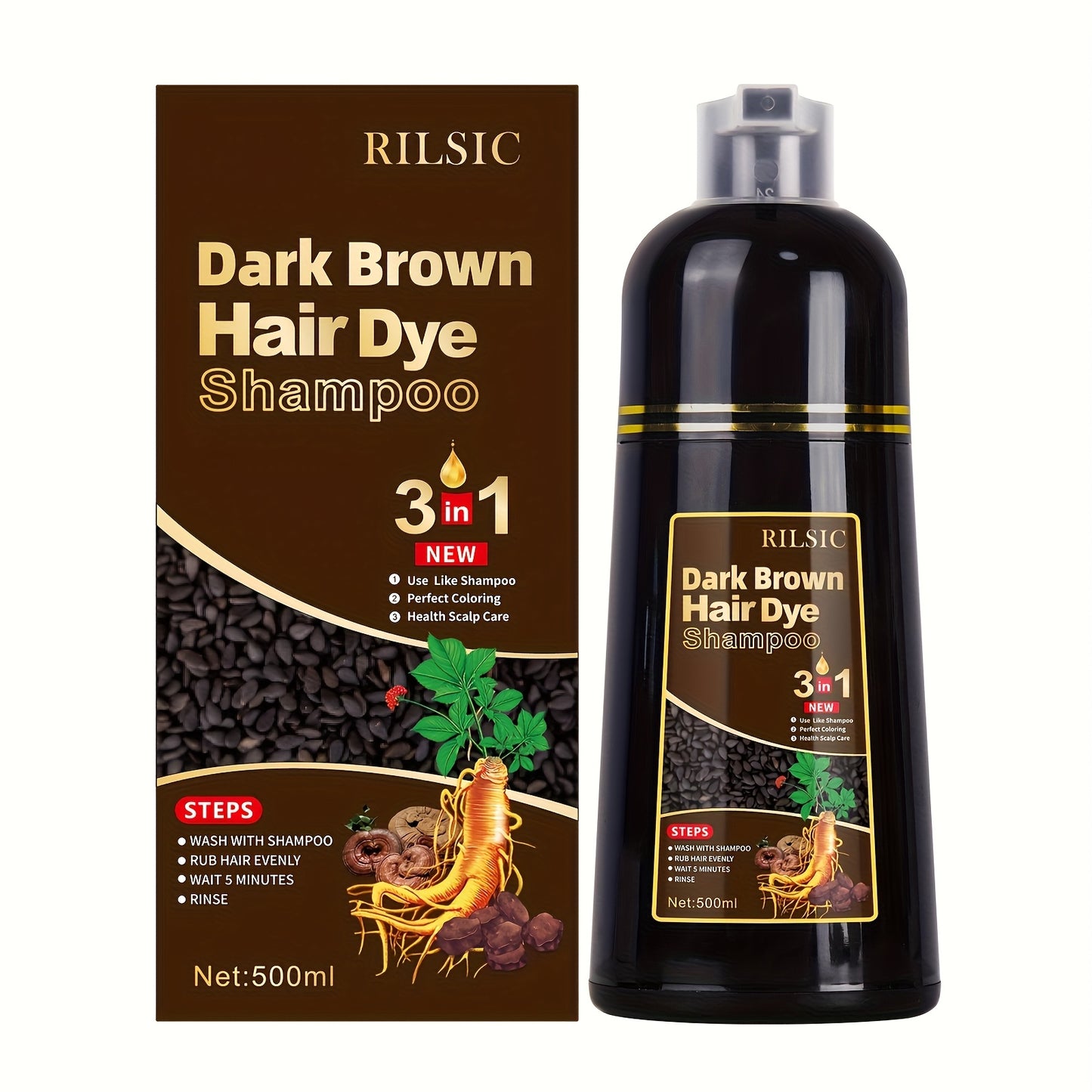 Hair Color Shampoo 3-in-1 Ammonia-Free Gray Coverage Natural Herbal Dye Works in Minutes 30-Day Lasting Color 16.91oz for Men & Women All Hair Types
