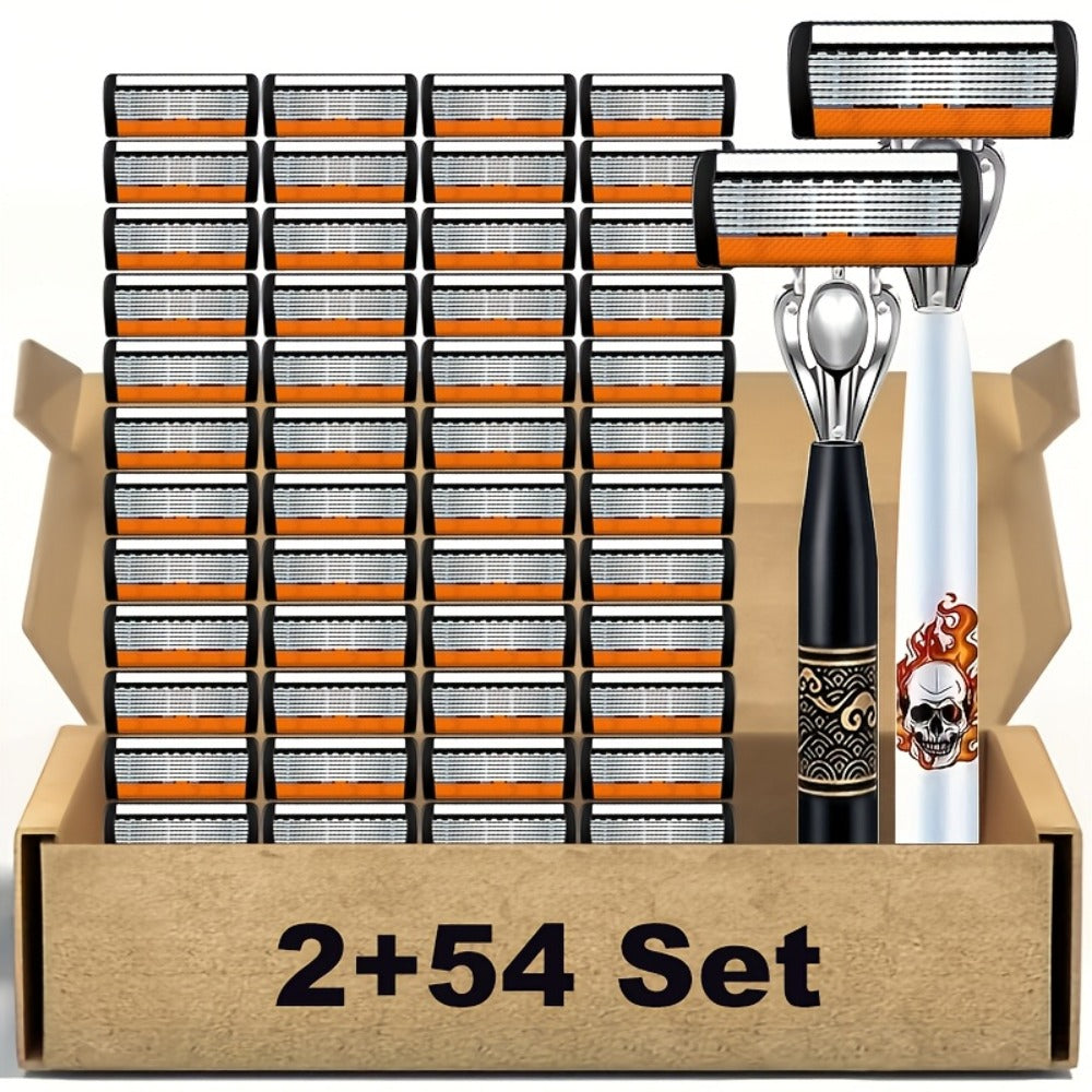 2 Handles + 54 Replacement Blades, 2 Handles + 32 Replacement Blades, 1 Handle + 18 Replacement Blades, Manual Razor Set, Stainless Steel Razor Set, Men'S Manual Razor, Men'S Razor, High-Quality Men'S Razor Set, Men'S Manual Shaver, Large Capacity