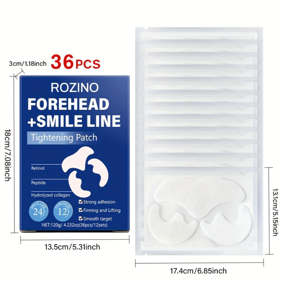 ROZINO 36pcs Retinol & Peptide Face Patches - Target Forehead & Smile Lines with Hydrolyzed Collagen for A Smooth, Lifted Look. Strong Adhesion Design & Perfect 12-Day Holiday Glow Kit!