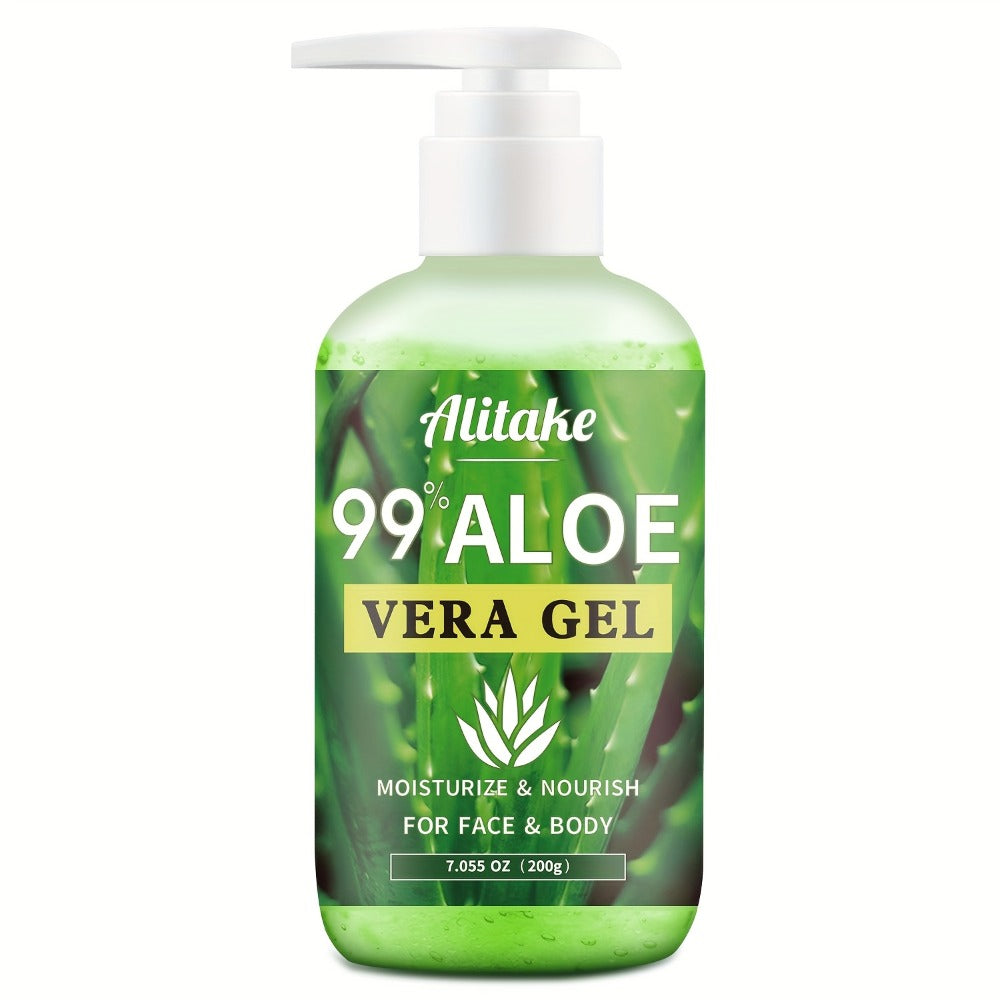 Alitake 99% Aloe Vera Gel Made Within 12 Hours Of Harvest - Lightweight, Non-Sticky Aloe Gel for Face Body, Hair, & Scalp, Natural, Hydrating Aloe Gel, 7oz.local Warehouse, The Perfect Gift, Gift for Mom.
