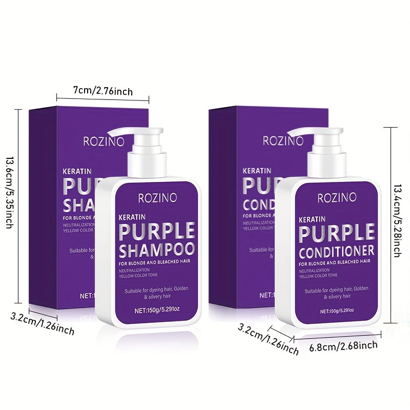 2pcs Purple Shampoo And Conditioner Set - Neutralizes Yellow And Brass Tones, Improves Shine And Flexibility, Strengthens Roots, Conditions Broken Hair, Suitable for Blonde, Silvery, Platinum, White Or Light Hair Dyes, And Makes Hair Look Healthier