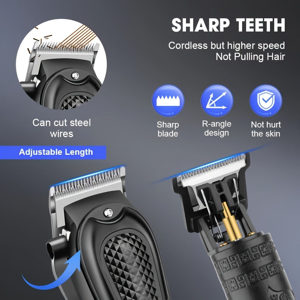 Golden Hair Cutting 1/3pcs Set, Men'S Grooming Kit. USB Rechargeable, LCD Display. Includes 1 Black And Golden Professional Hair Clipper + 1 Golden Men'S Razor + 1 Golden T-Blade Trimmer + 8 Guide Combs + 3 Cleaning Brushes + 1 Comb