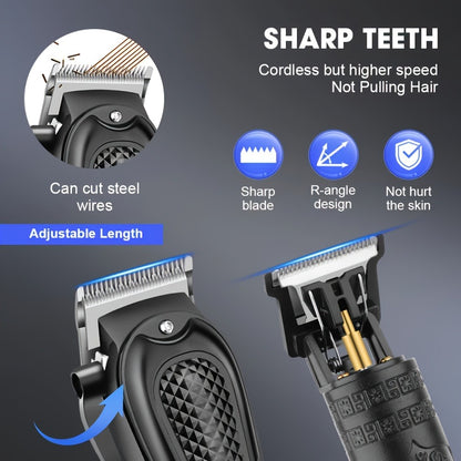 Men's Grooming Kit Hair Clipper Set USB Rechargeable LCD Display - Professional Hair Clipper Razor T-Blade Trimmer 8 Guide Combs Apron Gold & Black Complete Barber Kit