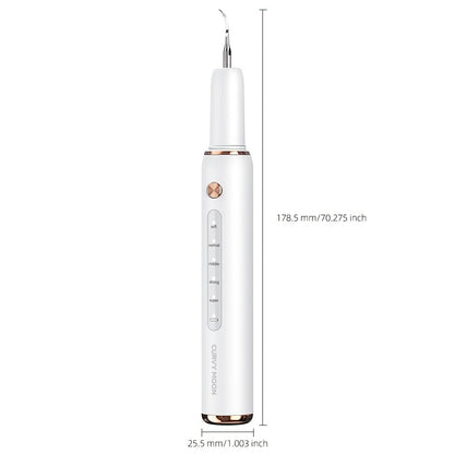 Electric Tooth Cleaner 5-Speed Ultrasonic Tartar Remover USB Rechargeable IPX6 Waterproof Dental Scaler with LED Light Mirror 2 Tips Plaque Stain Removal Tool for Home Oral Care