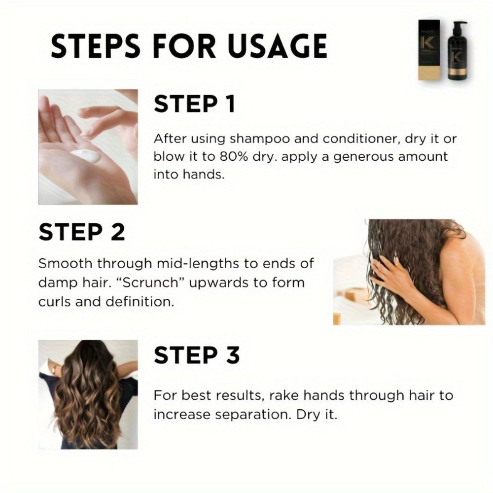 Curl Defining Cream & Detangling Brush Set — Anti-Frizz Curl Enhancer, Long-Lasting Bouncy Curls, Non-Sticky Lightweight Hold, Salon Quality for Curly & Wavy Hair, 10.14 oz