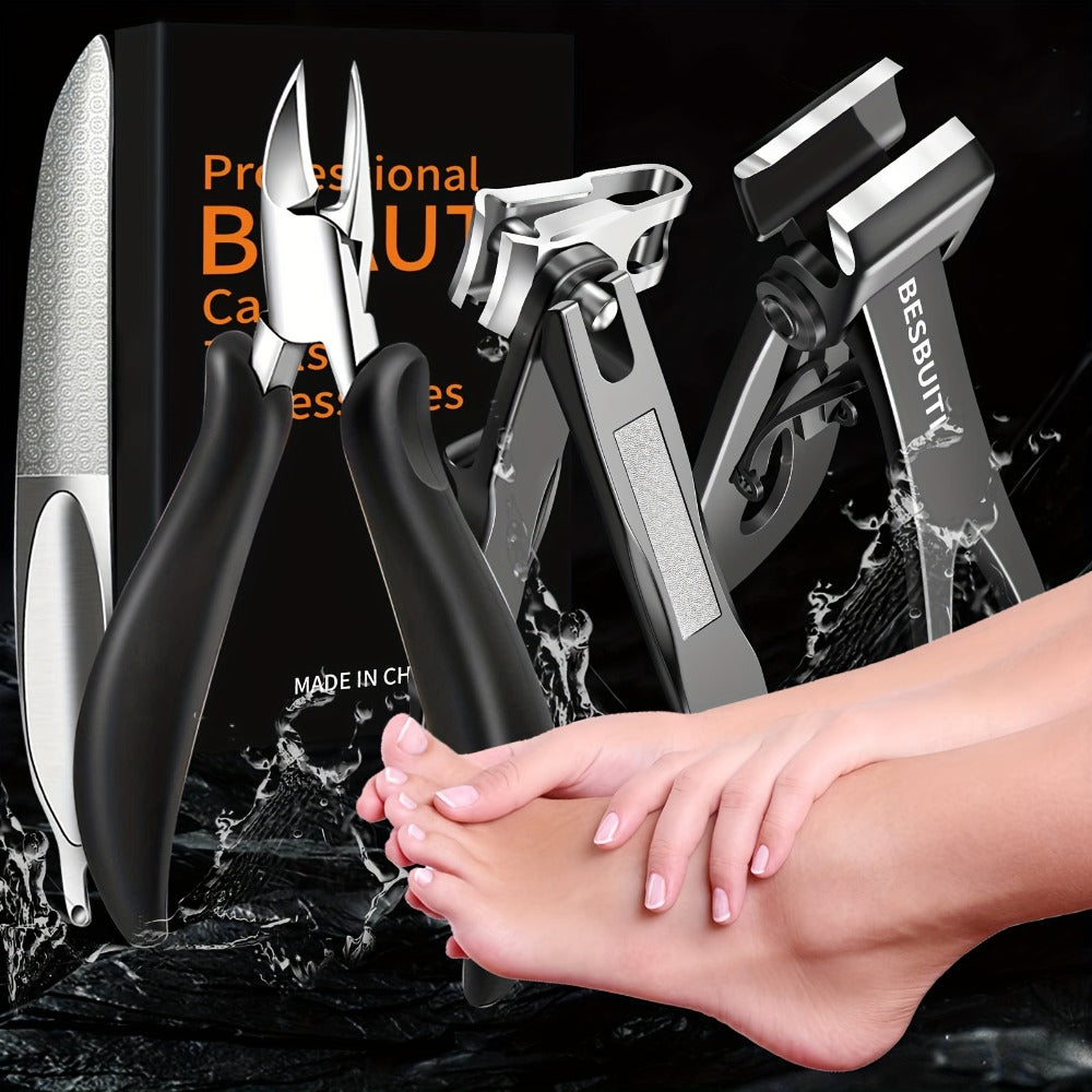 Set of Nail Clippers, Designed for Seniors with Thick Toenails, Featuring Clippers for Thick Nails, a Wide Jaw Straight Nail Clipper, a Heavy-Duty Ingrown Toenail Clipper, an Angled Nail Clipper, And a Nail File, Suitable for Both Men And Women