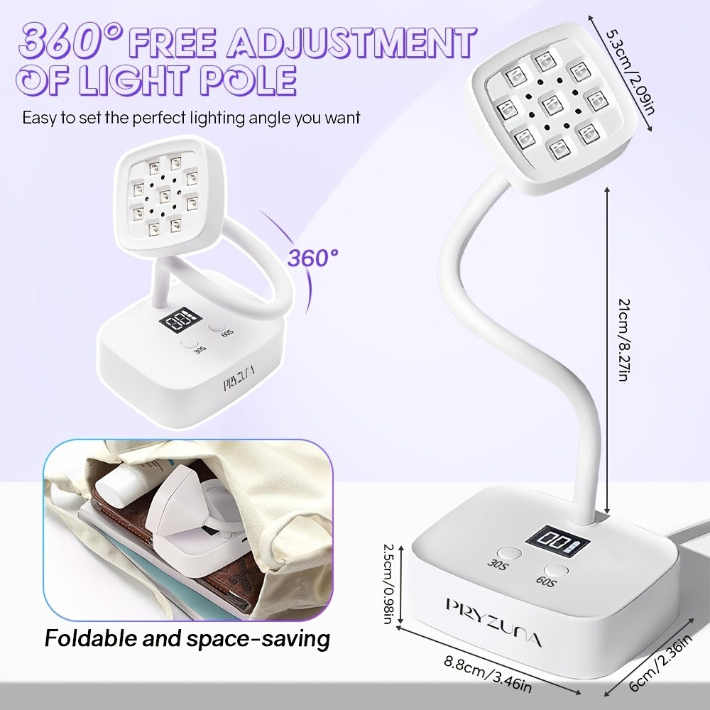 Blue Light Rechargeable Desktop Nail Lamp with Smart Sensor, 360° Adjustable & Portable, Includes 30s/60s Timer, Suitable for All Gel Nails – Salon and Home Use