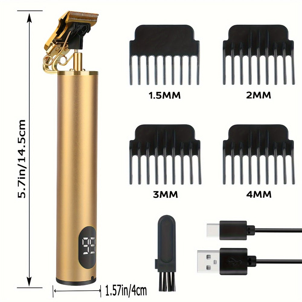 Hair Trimmer with LED Display, Rechargeable Hair Clippers, T-Blade Outline Trimmer for Men, Electric Pro Cordless Trimmer