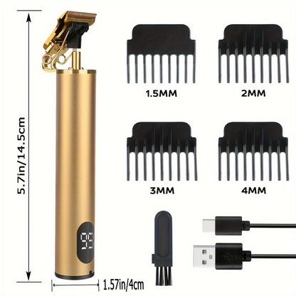 T-Blade Hair Trimmer for Men — Cordless Rechargeable Hair Clipper with LED Display, Nano Titanium Alloy Blades, 4 Guide Combs | Pro Electric Outline Trimmer Black & Gold