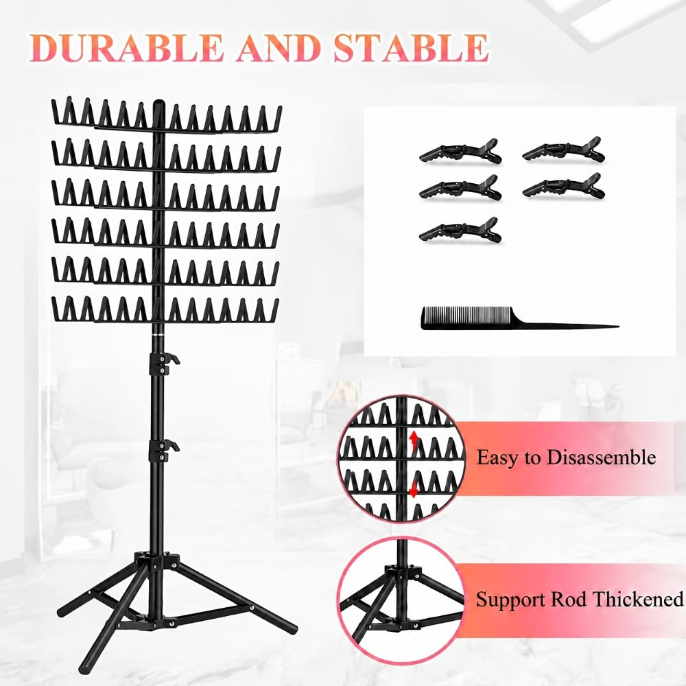 Hair Extension Rack 144 Pegs Standing Braiding Hair Holder Organizer with Divider Separator Freestanding Display Stand for Salon Home Retail Black White Pink