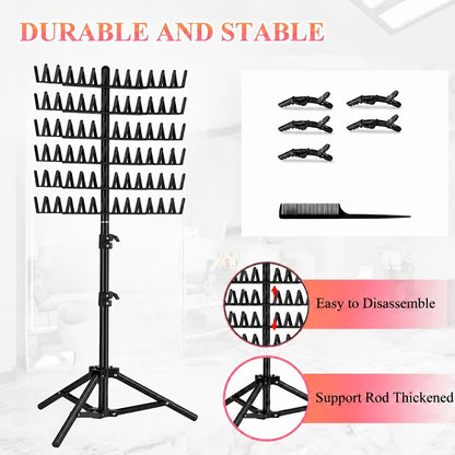 Hair Extension Rack 144 Pegs Standing Braiding Hair Holder Organizer with Divider Separator Freestanding Display Stand for Salon Home Retail Black White Pink