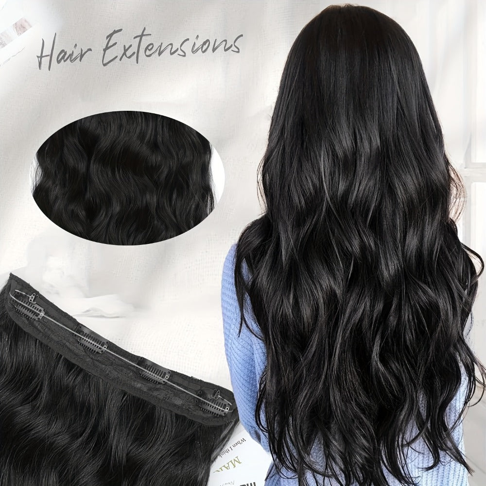 Invisible Wire Hair Extensions 22 Inch — Fish Line Transparent Headband 4 Clips, Long Wavy Hairpiece for Women Thin Fine Hair, 7 Colors 1B 613 Ombre, No Glue No Heat Damage Free