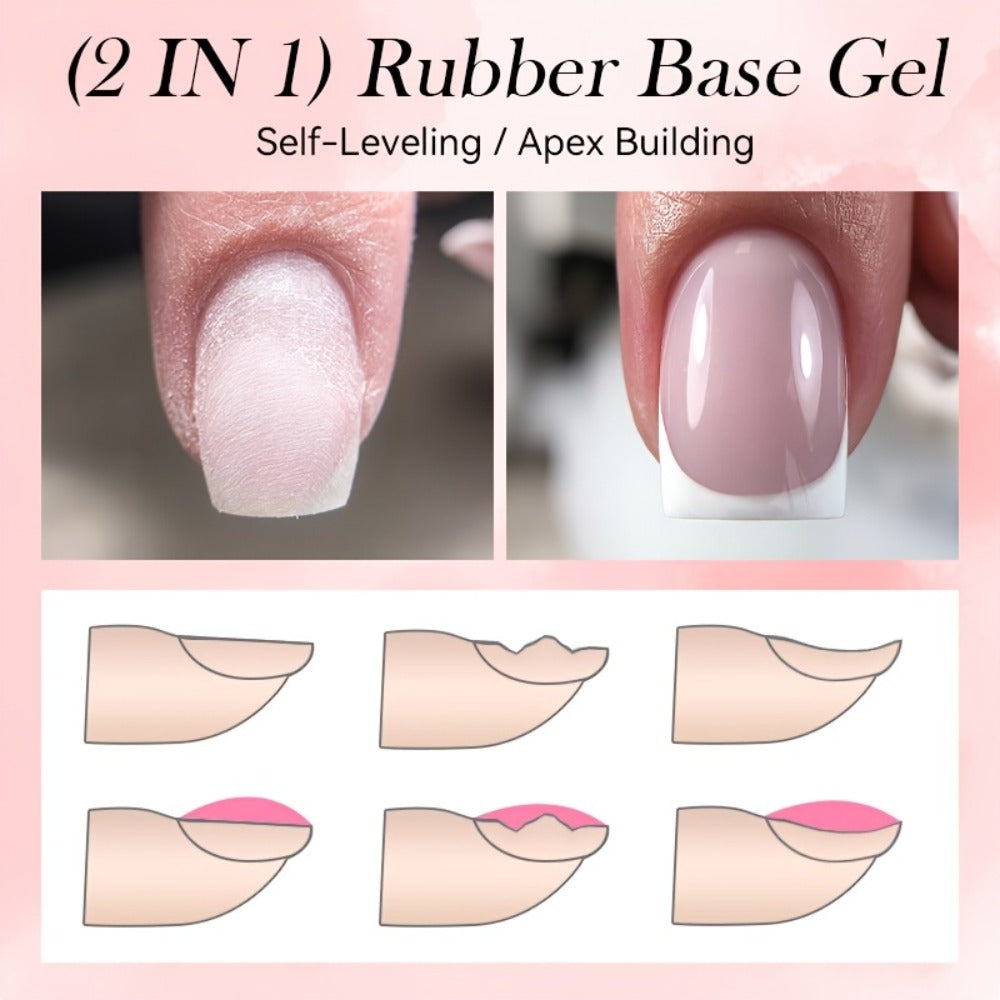 LILYCUTE 0.24oz 6pcs 2 In1 Rubber Base Gel Nude Pink Color Soak Off LED Semi Permant Self-leveling Gel Nail Art Varnish